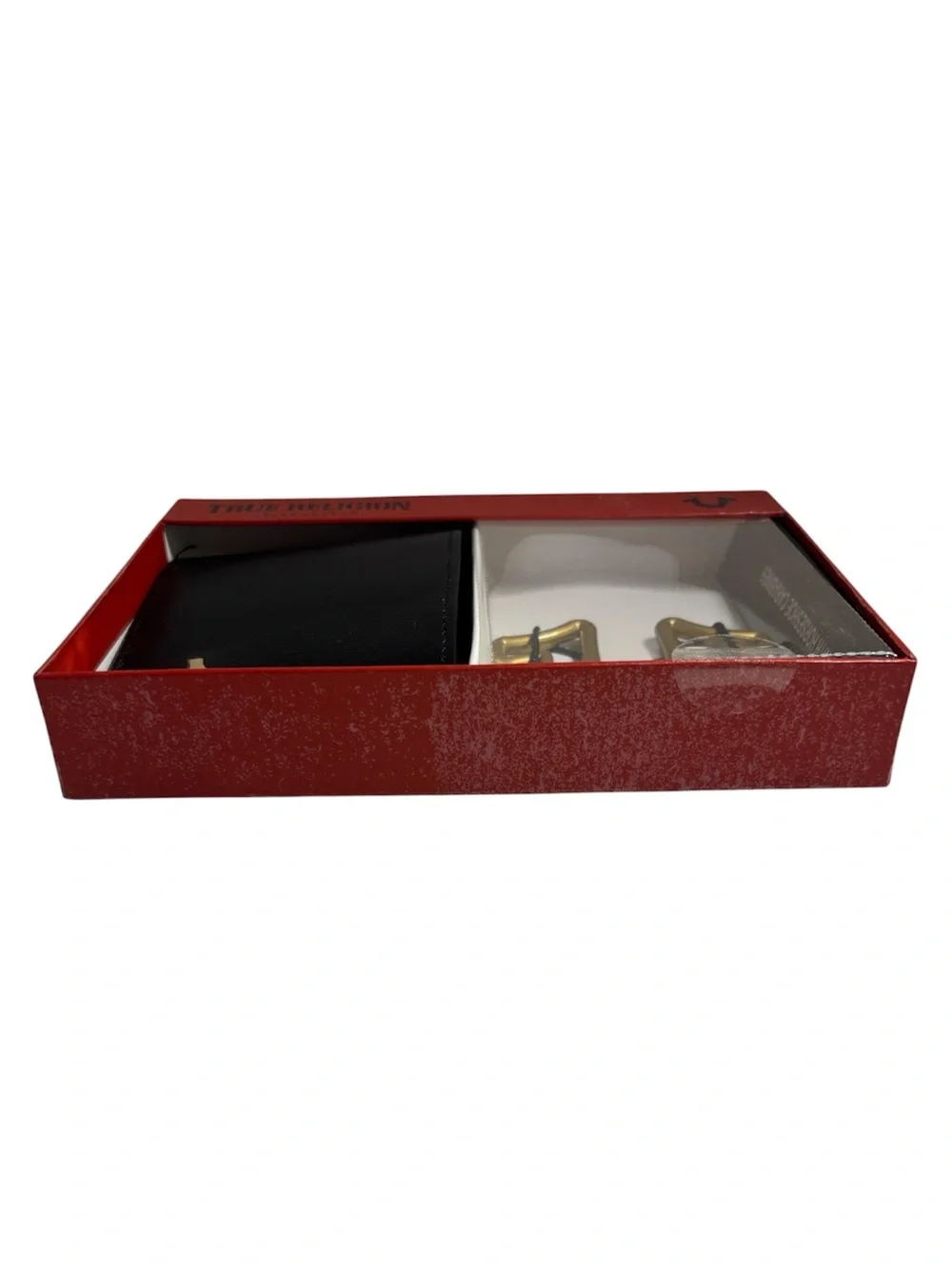 True Religion Bifold Wallet with Carabiner Gift Set Black Wallet Gold Carabiner